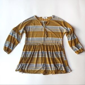🌸 3/$20 EDEN & OLIVIA Boho Sheer Mustard Striped Tunic